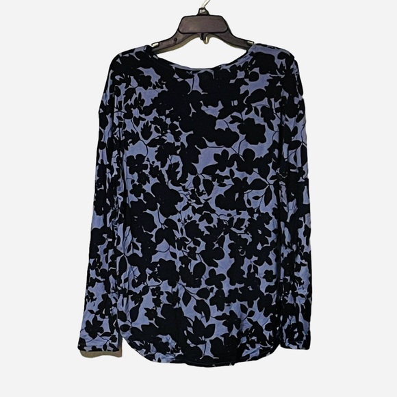 H&M Blue Silky Soft Long Sleeve Botanical Print Side Slit Blouse - Picture 2 of 5